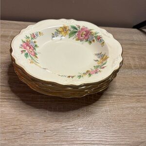 Homer Laughlin Cream Floral Spring Wreath Dinnerware with Gold Accents